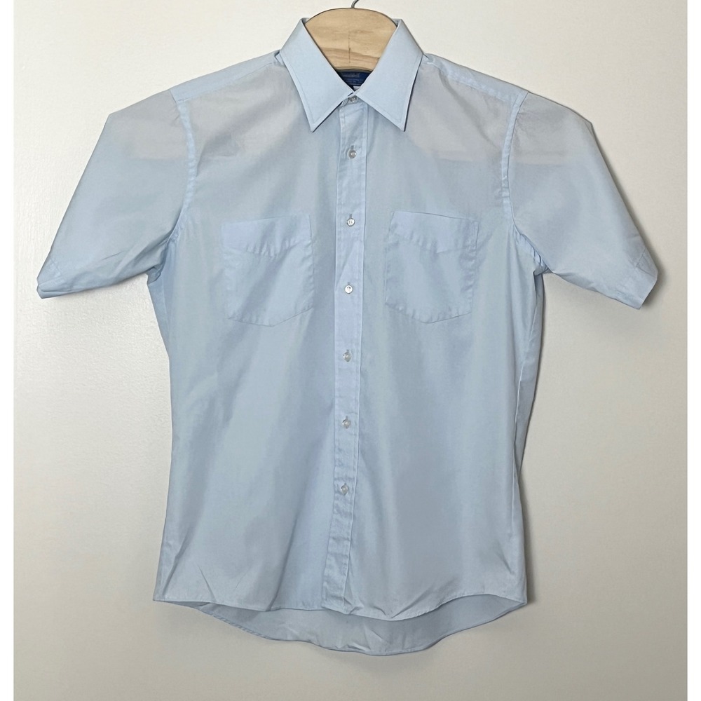 Vintage Montgomery Ward Button Up Shirt Mens 15.5 Light Blue Broadcloth 70s